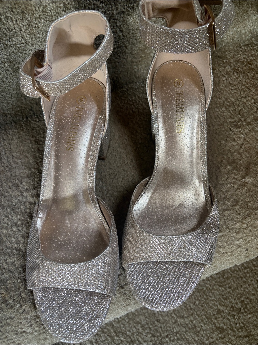 Dream Pairs Glitter Block Heel Sandals in Champagne Gold